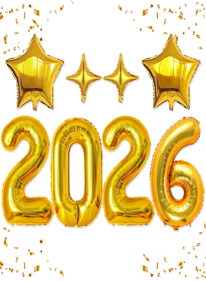 HiParty Upgraded, 42in Large 2026 Balloons Numbers, with 4pcs Star Balloon and Accessories (3D Premium Aluminum Foil) Ideal New Years Eve Balloons Decorations, for New Years Eve Party Supplies 2026, Glod - Image 1